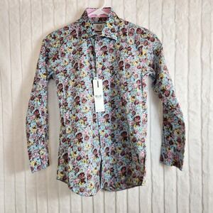 NEW Elie Balleh Boys Floral Button Down Shirt Baby Blue Size 12 Western Top NWT